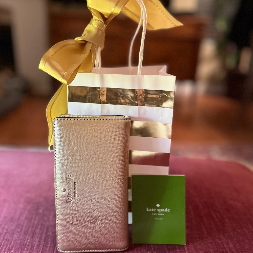 Kate Spade NY ♠️ large slim Staci Metallic Gold Wallet NWT Bifold hot 🔥💖